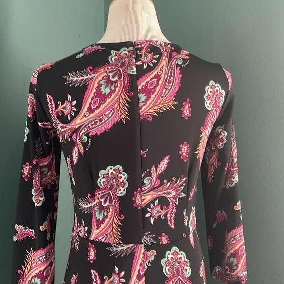 Talbots Black and Pink Sheath Midi Dress V-Neck 3/4 Sleeve - Picture 4 of 7